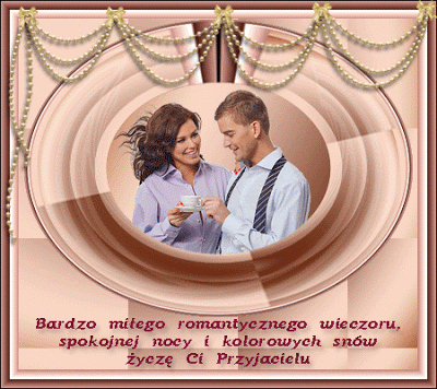 Kartka z ruszającym wierszem i napisem Miłego Wieczoru